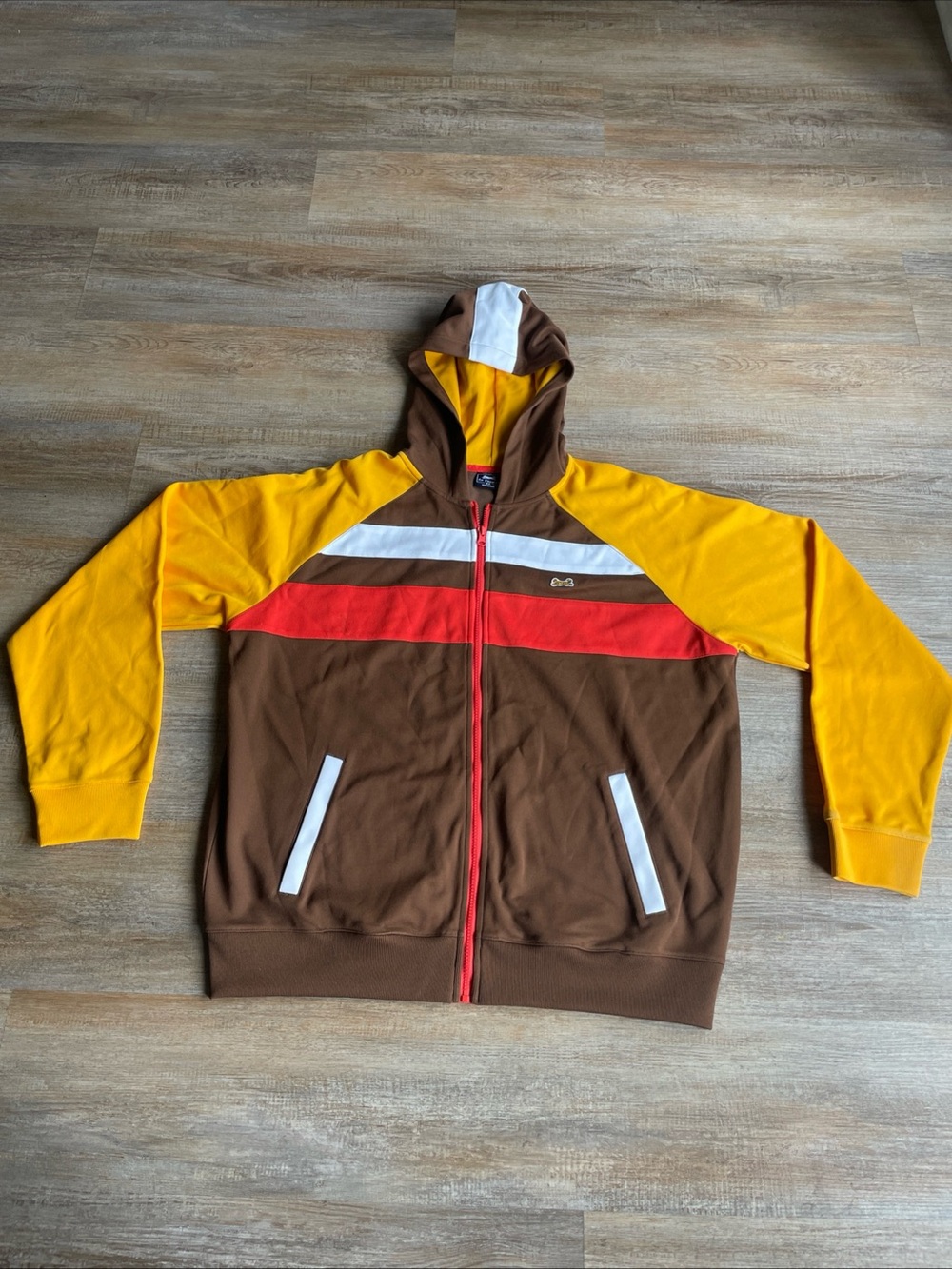 Tigre Full Zip Track Jacket Men Size XL Brown Striped Retro Logo